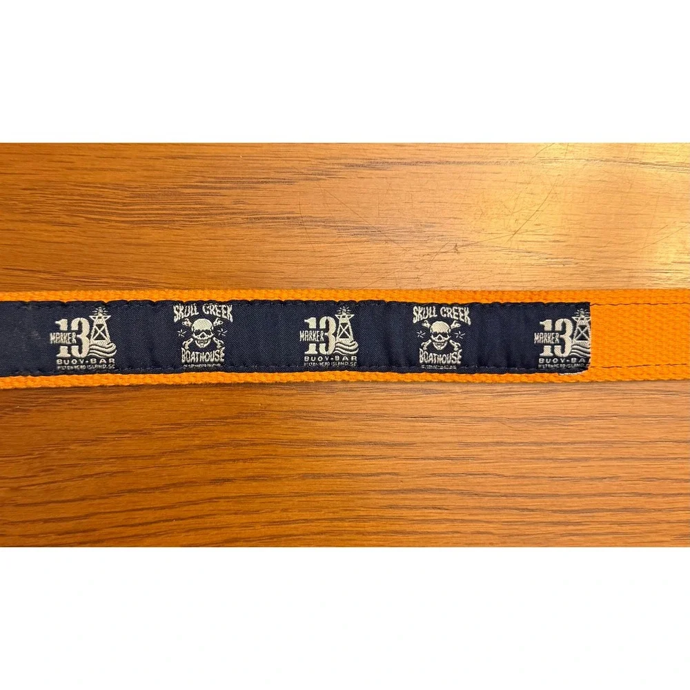 Skull Creek Boathouse Marker 13 Buoy Bar Ribbon Belt Fish Hook Buckle Preppy